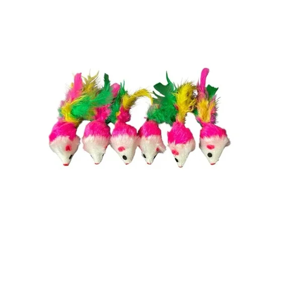 NEW lot of 6 cat toys mouse mice feathers