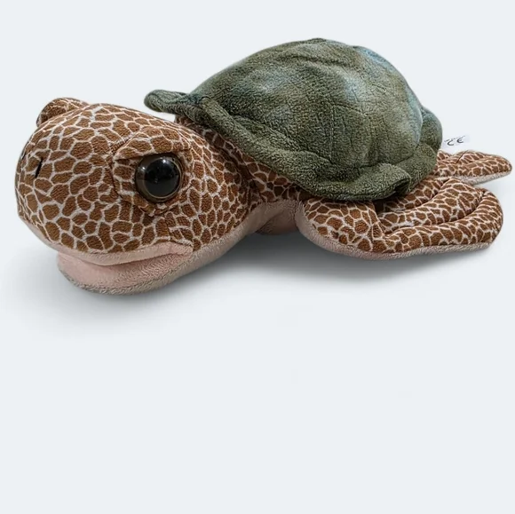 Sea World Authentic Parks Sea Turtle Hand Puppet Brown and Green Plush Toy