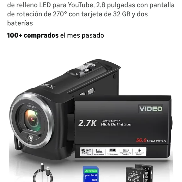 2.7K Video Camera with LCD Screen - Black