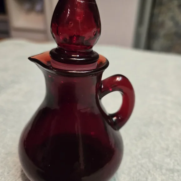 Vintage AVON RUBY RED GLASS CRUET STRAWBERRY BATH FOAM 4 OZ Glass Only
