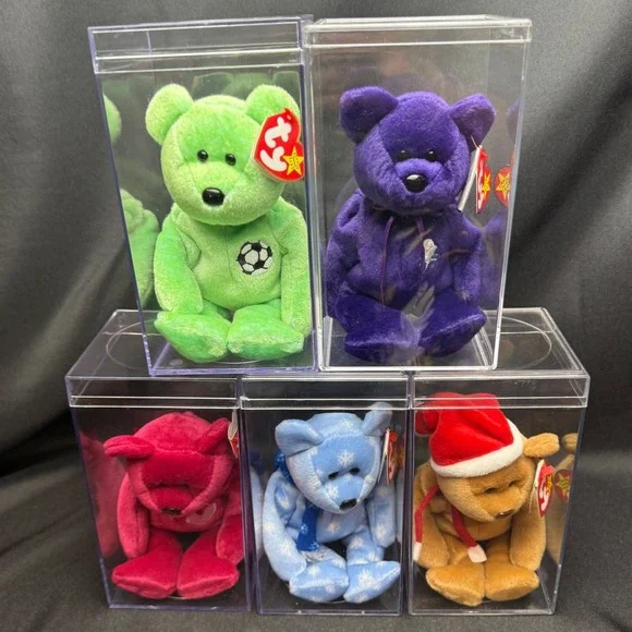 VTG Ty Beanie Babies Lot of 5 Mint Cased Princess Diana Kicks Valentina Holiday
