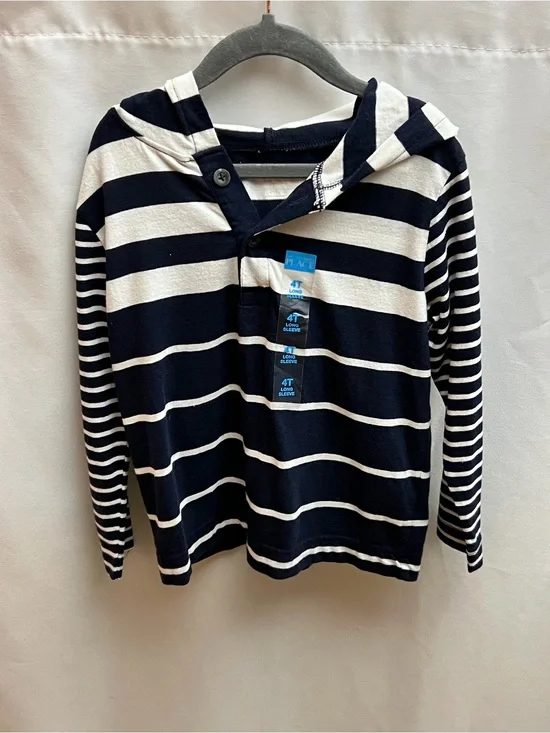The Children’s Place Boys 4T Navy White Striped Hooded Henley Shirt Cotton