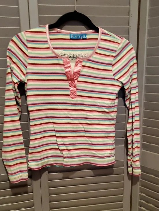 The Children's Place Pink & Multi-Stripe Long Sleeve Shirt Size XL-14