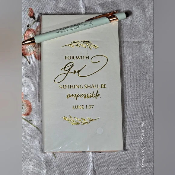 Inspirational journal with Gold Lettering & matching stylus pen