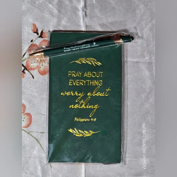 Green Notebook with Gold Accents and stylus Pen nip