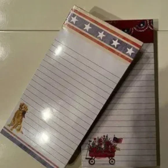 Magnetic Lined Notebooks - Set of 2 (flag / USA‎ / dog themed) (new)