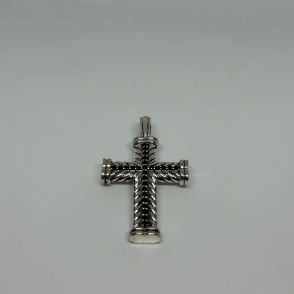 David Yurman Chevron cross pendent with paved black diamonds