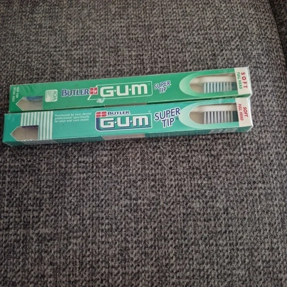 2 Vintage Butler Gum Toothbrush Full Size Head 460 Soft Bristles NOS Made In USA