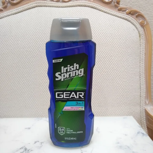Irish Spring Gear Hair Body Face 3-in-1 Body Wash & Shampoo 15 Oz New