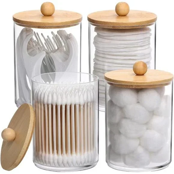 4 Pack Qtip Holder, 10-Ounce Bathroom Organizer Accessories Storage Containers