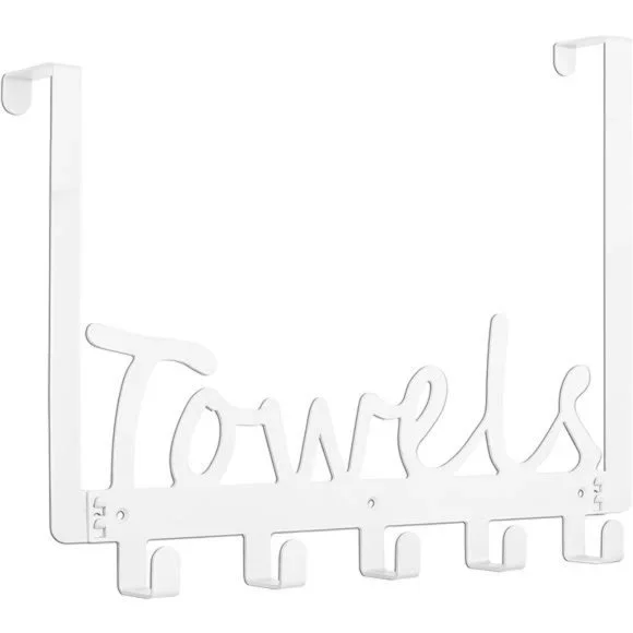 Bath Over The Door Towel Rack 5 Hooks Towel Holder Wall Hooks for Robe, Towels