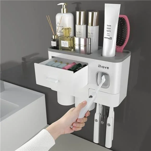 Toothbrush Holders for Bathrooms, 2 Cups Toothbrush Holder Toothpaste Dispenser