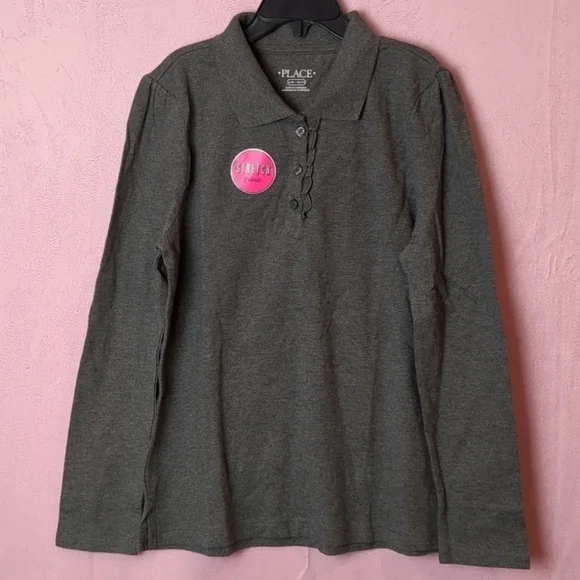 The Children's Place Gray Long Sleeve Girls Polo Shirt size Large