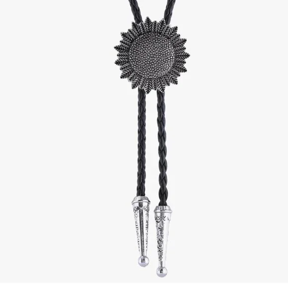 Silver Sunflower Bolo Tie