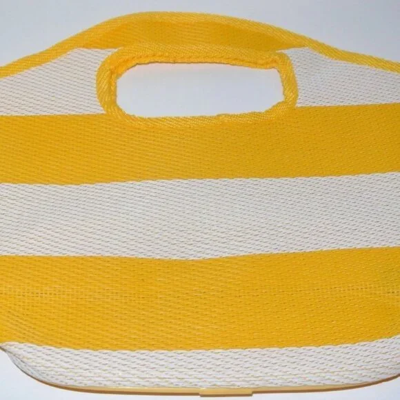 Naturals Woven Yellow n White Striped Bag by Avon