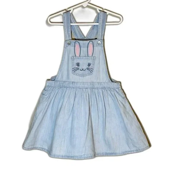 The Children’s Place 5T Bunny Overall Jumper Dress Rabbit Denim Cotton