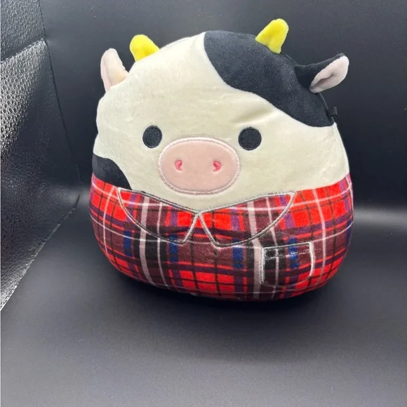 Cow Plush with Red Plaid Design