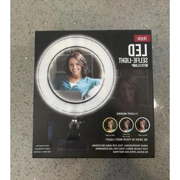 itek LED Selfie-Light with Clamp - 8 Inch Ring Light for Video Recording and Liv