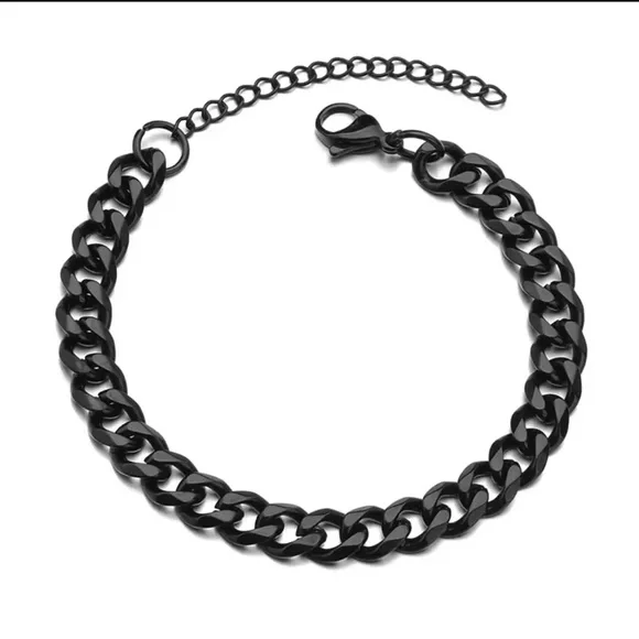 Men 3mm High Quality Stainless Steel Bracelet Black Color Solid Link Chain