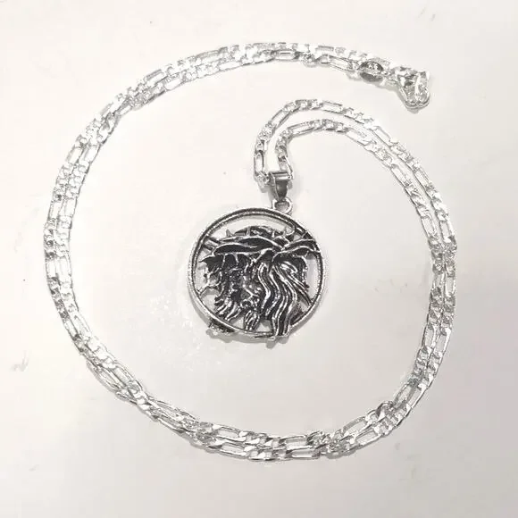925 Silver Necklace Figaro Jesus Crown of Thorns Christian Catholic Pendant Gift
