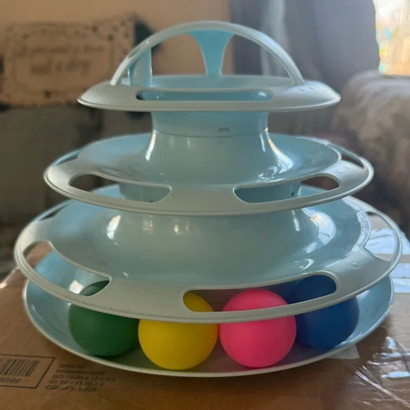 🩵 Interactive 3 Tier Blue Cat Toy with Balls
