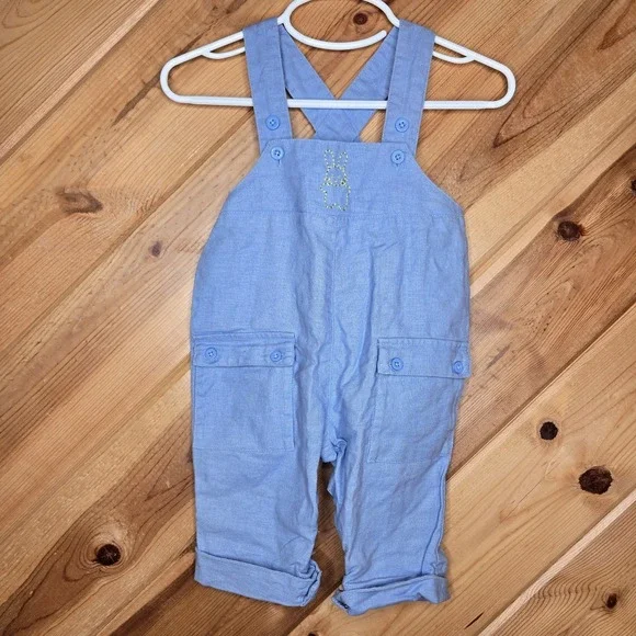 The Children's Place Linen Blend Bunny Blue Overalls Sz 3-6‎ Months