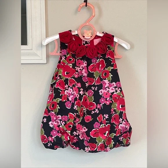 The Children’s Place Baby Girls Floral Bubble Dress With Rosettes Size 3-6 M