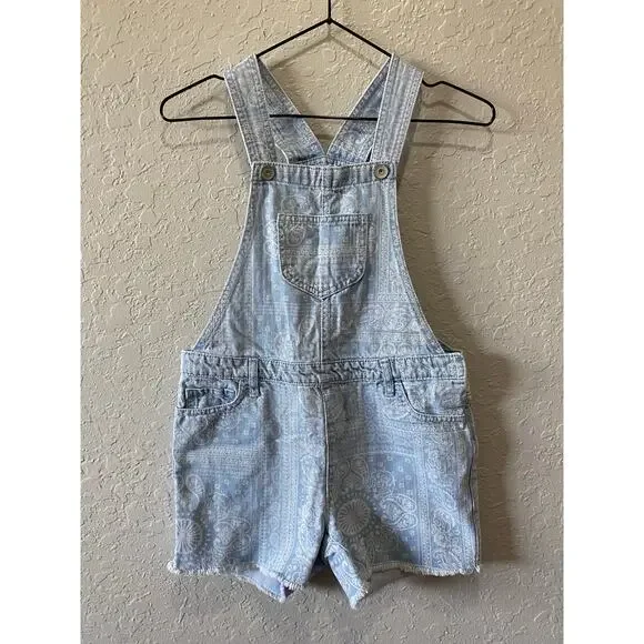 The Children's Place Girls Blue Denim Paisley Overall Shorts Size 10