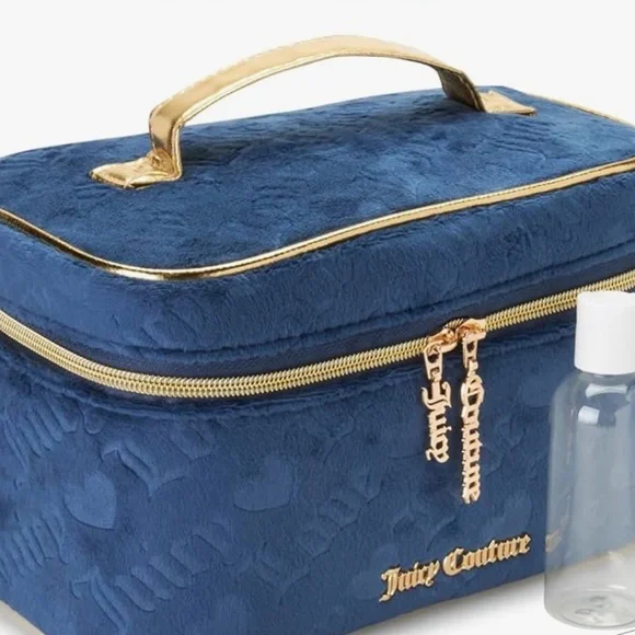 Juicy Couture Navy Velour Juicy and Love Pattern Makeup Train Case