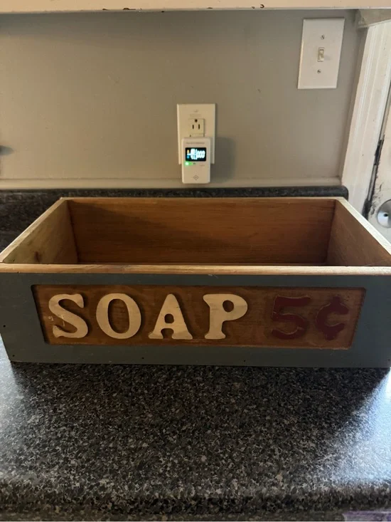 Rustic 'SOAP' Wooden Storage Box - Blue and Natural Wood
