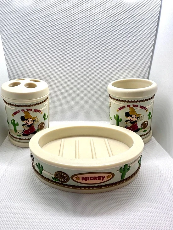 Mickey Mouse Retro Western Bath Set - Creamer Soap , Toothbrush, Drink Dishes