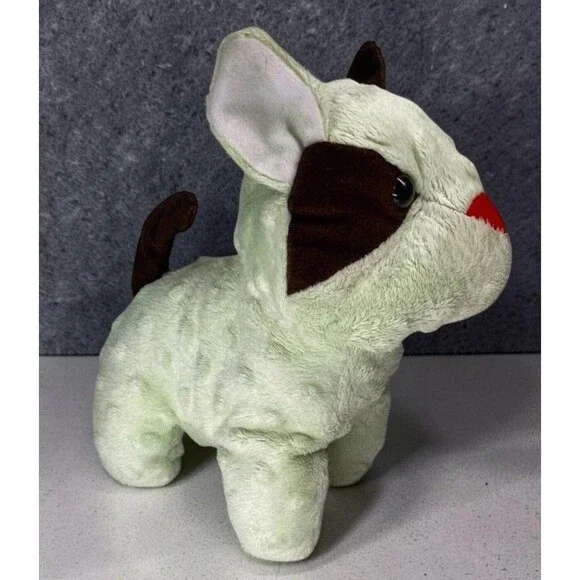 Puli Brand Plush Dog Green Brown Spotted Stuffed Animal 8” Red Nose Puppy