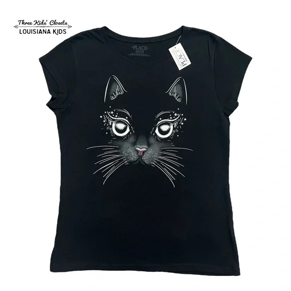 NEW The Children’s Place XXL (16) Black Cat Graphic T-Shirt