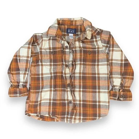 The Children's Place Orange and Cream Plaid Button Down Shirt