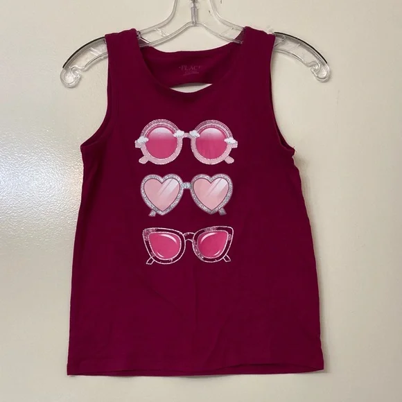 The Children's Place Magenta Tank Top with Sunglasses Graphic