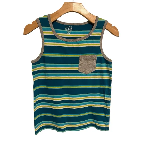 The Children's Place Boys Striped Tank Top Blue Green L 10/12