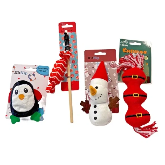 KitNip Kitty Cat CHRISTMAS Interactive Wand Catnip Plush New Lot of 4 Toys New
