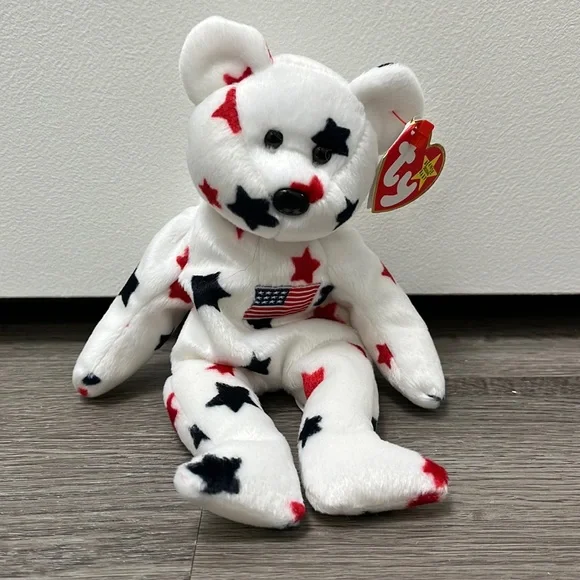 Beanie Baby NWT plush stuffed animal bear Glory 4th of July Patriotic