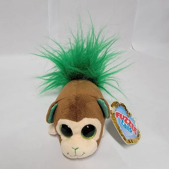 Fuzzee Tails Monkey Plush Toy Green Spiky‎ Hair Large Sparkle Eyes
