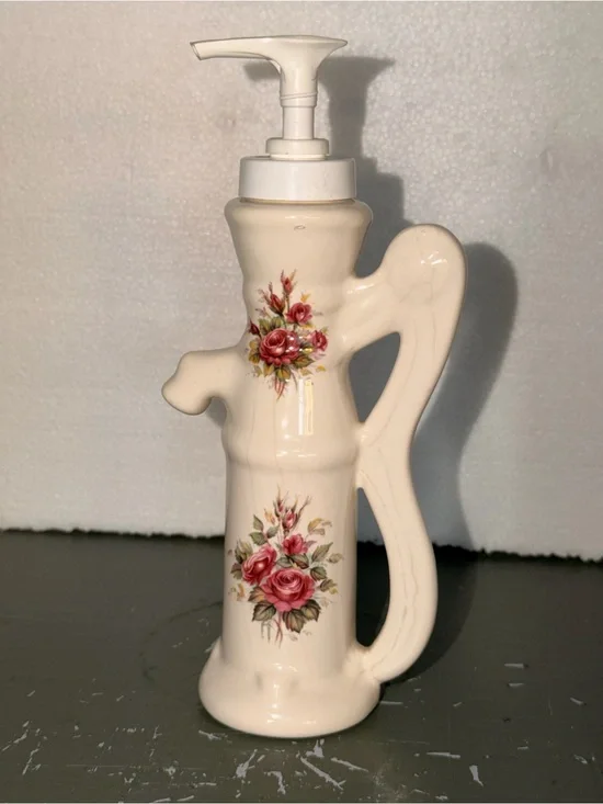Vintage Soap Lotion Dispenser Pump California Pottery Athena Rose Farmhouse