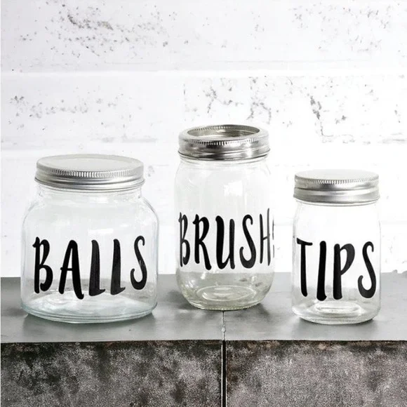 Set of 3 Apothecary Glass Jars with Screw on Lid, Funny Quotes