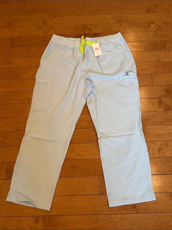 Figs Light Blue Scrub Cargo Pants with Neon Drawstring Size 2XLP NWT