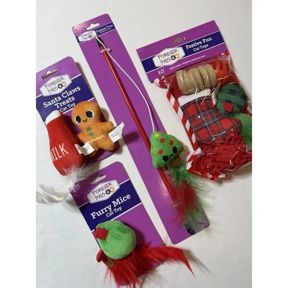 Cat Kitten Toys Mice Ball Plush Wand Holiday New Christmas Themed