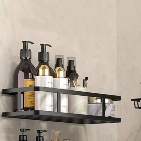 NEW BLACK HEAVY DUTY METAL SHOWER WALL SHELF SUCTION CUP HOOK ATTACHMENT