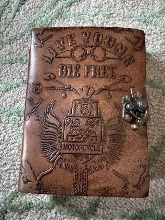 Hand Crafted Brown Leather Motorcycle Embossed Journal