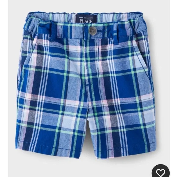 The Children's Place Boy's Shorts Adjustable Waist Blue Plaid Casual Size 4T