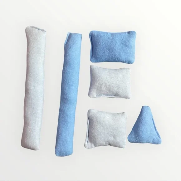 Handmade Blue Catnip Kick Stick & Shapes Cat Toy Set (6)