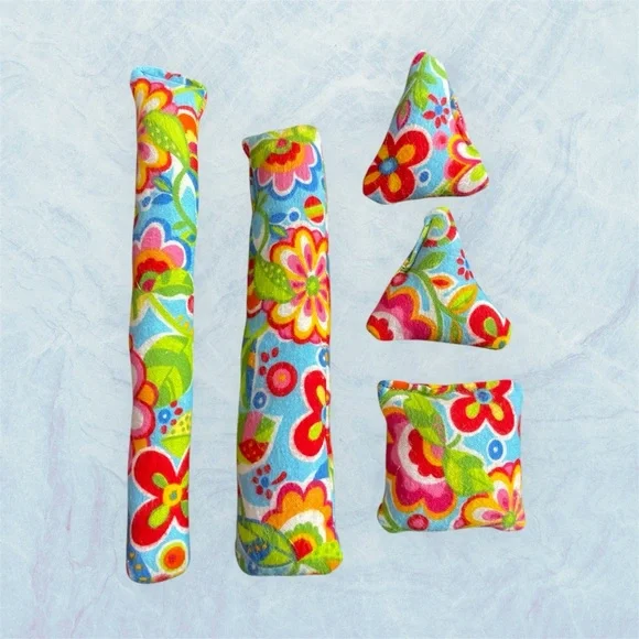 Handmade Floral Print Catnip Kick Stick Cat Toy Set (5)