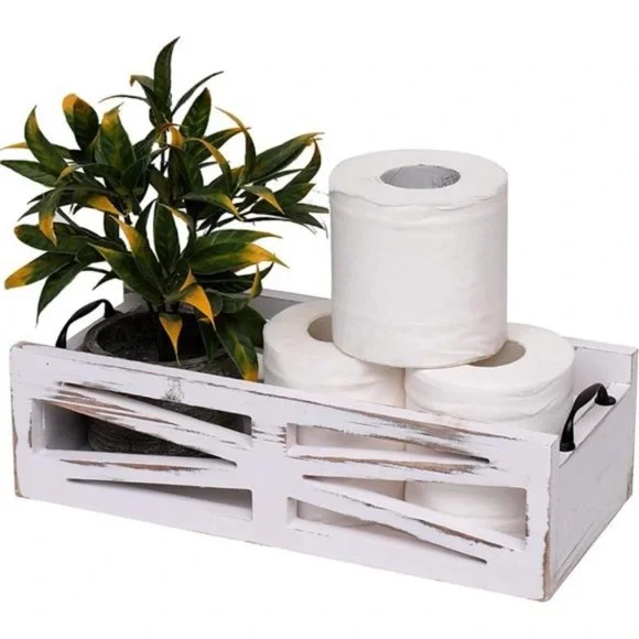 Toilet Paper Wood Holder Decor Box Farmhouse White NWT