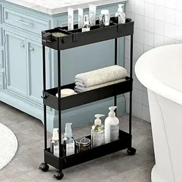 Slim Storage Cart 3 Tier Bathroom Organizer Rolling Utility Mobile Shelving Unit